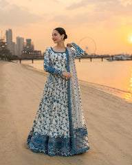 FAIZA SAQLAIN 3PC LAWN EMBROIDERED SHIRT WITH NET EMBROIDERED DUPATTA AND TROUSER V718