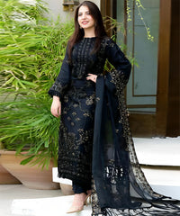3 Piece Embroidered Lawn Shirt with Embroidered Organza Duppata 1020