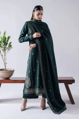 3PC DHANAK EMBROIDERED SHIRT WITH DHANAK EMBROIDERED SHAWL & TROUSER-BIC- 670