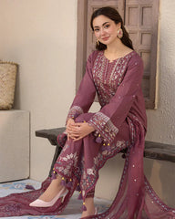 Dhanak-3PC Embroidered Shirt with chiffion Embroidered Dupatta V1321