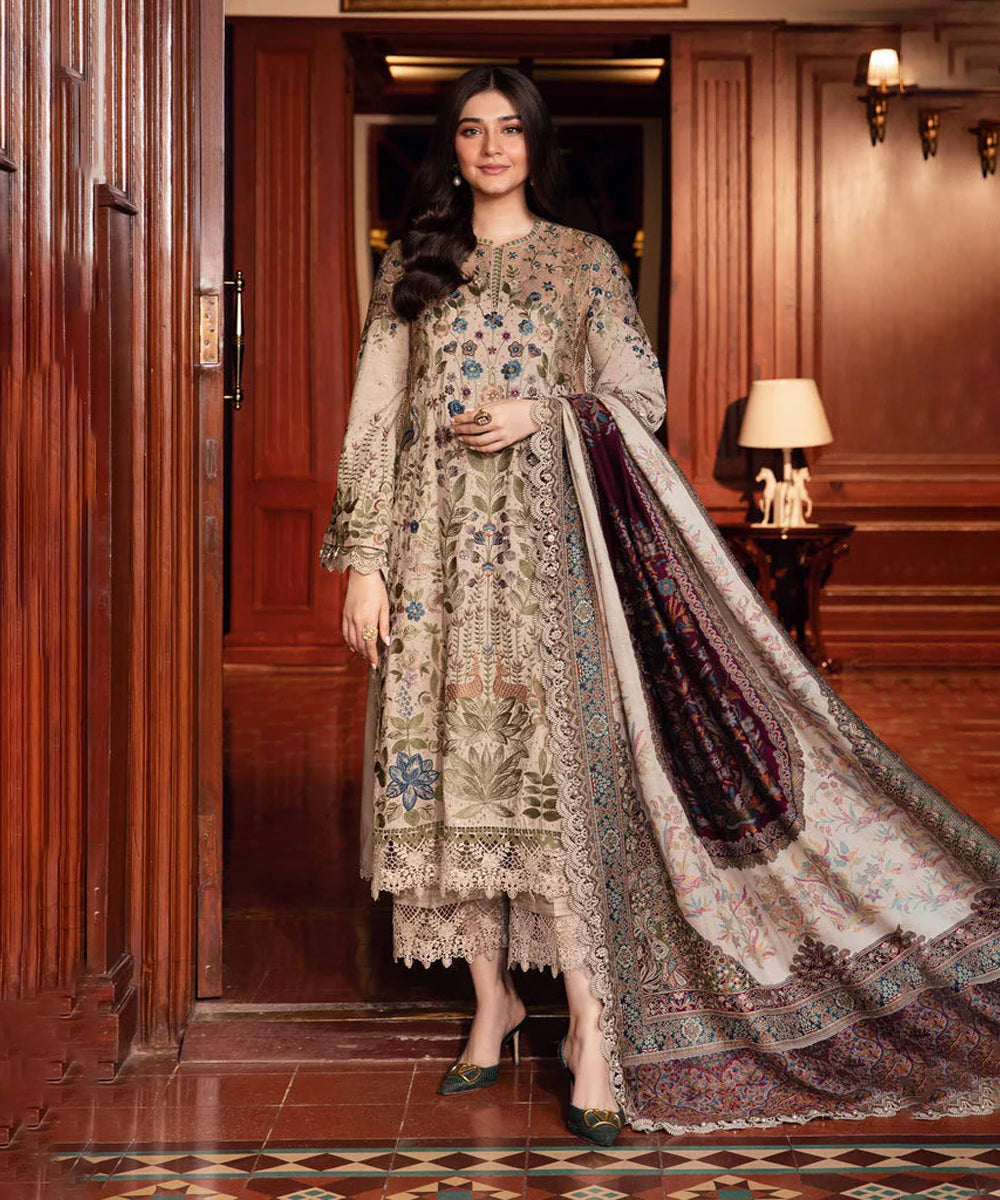 Lawn Embroidered Shirt with Digital printert jacquard dupatta V669