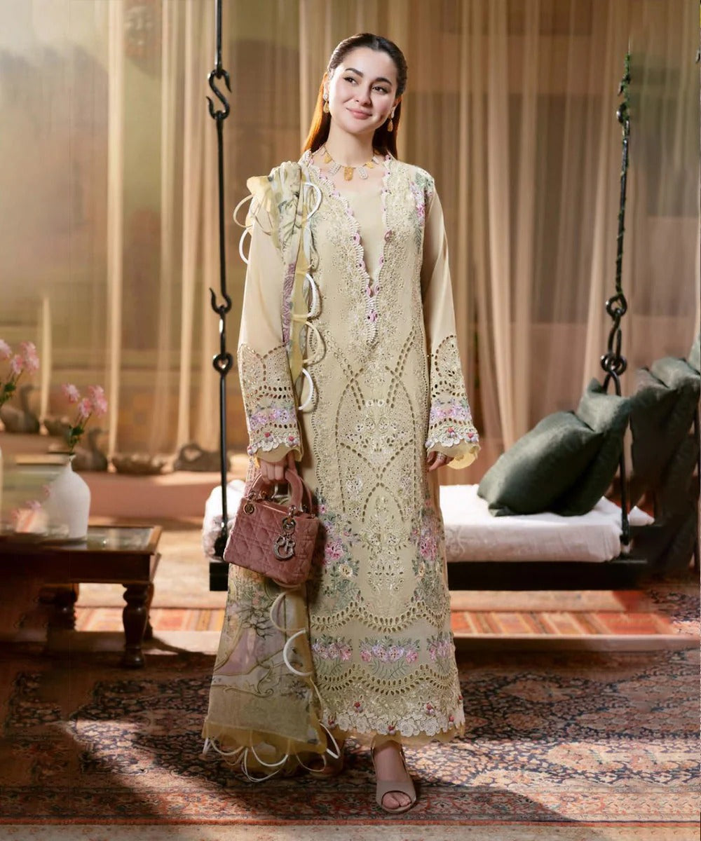 DHANAK UNSTITCH-3PC Embroidered Shirt with Digital Printed WOOL SHAL V523