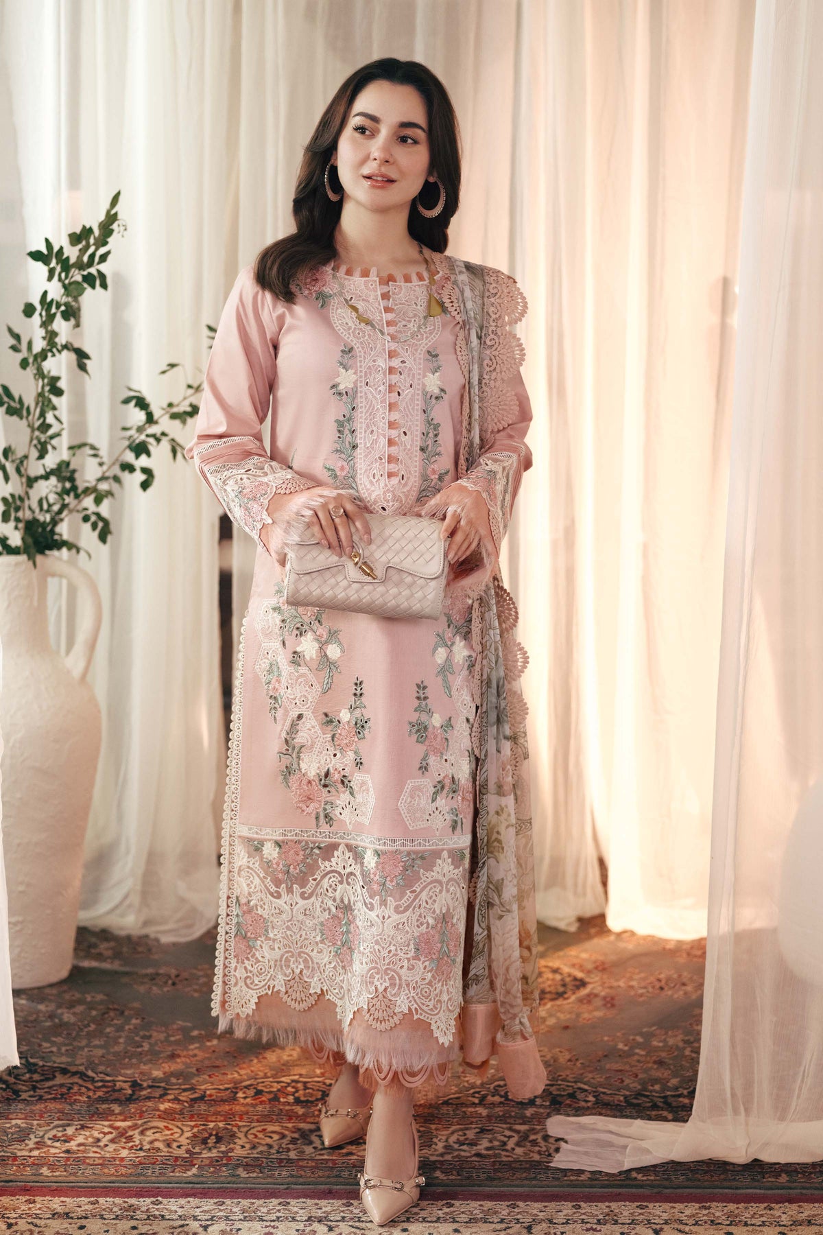 3PC Lawn EMBROIDERED SHIRT WITH  PRINTED DUPATTA AND TROUSER V501