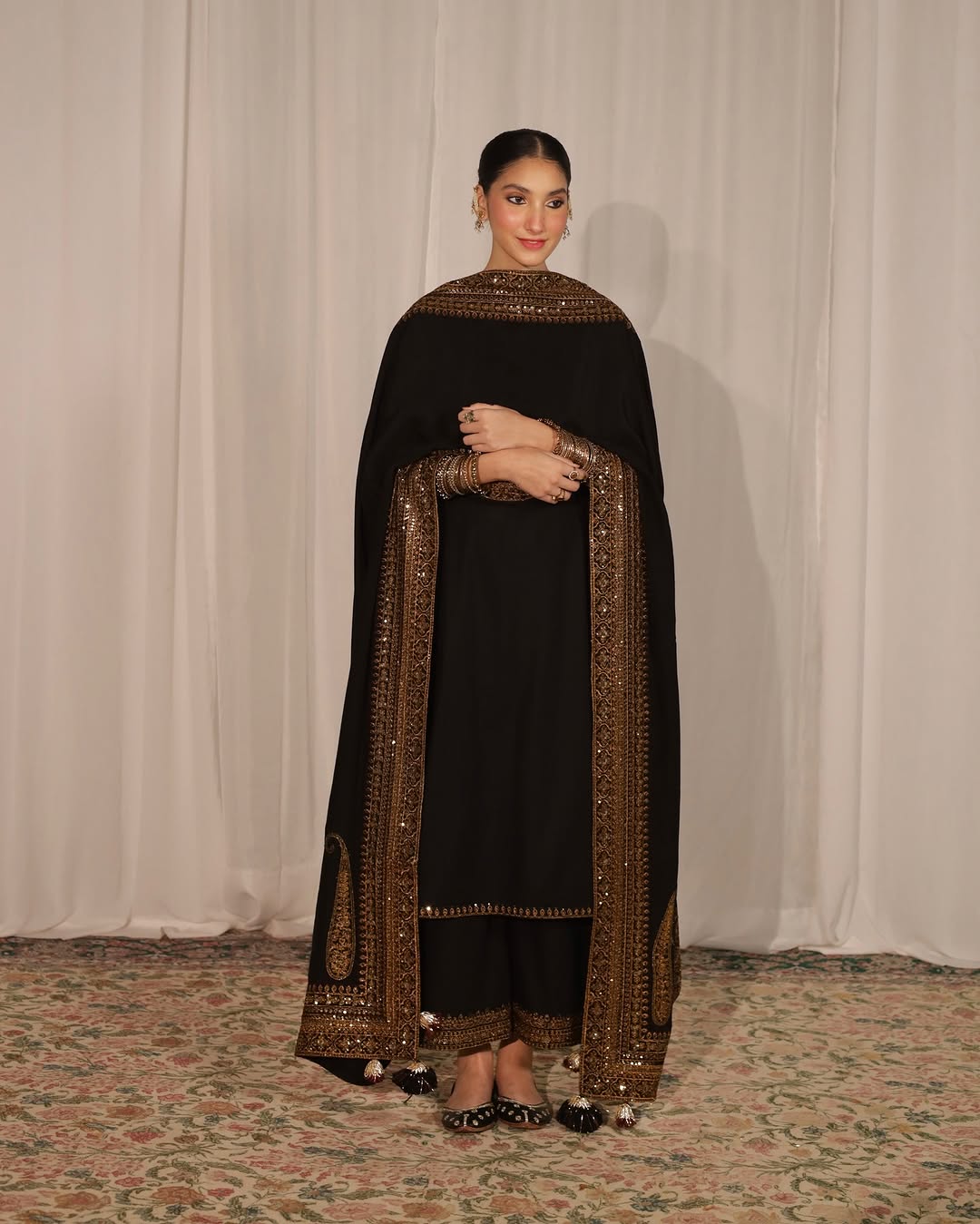 Black  Dhanak  Unstitched  | 3pcSuit V239