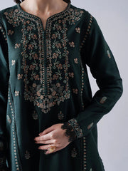 3PC DHANAK EMBROIDERED SHIRT WITH DHANAK EMBROIDERED SHAWL & TROUSER-BIC- 670
