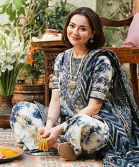 3PC-Printed Lawn Shirt With Voile Printed Dupatta V1542