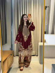 Ethnic Silk Unstitched 2PC Embroidery Suit  V44