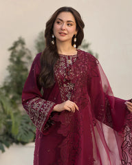 Lawn-3PC Embroidered Shirt with Organza Embroidered Dupatta V1351