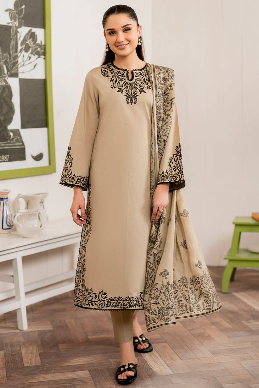 3PC DHANAK EMBROIDERED UNSTITCHED DRESS V221
