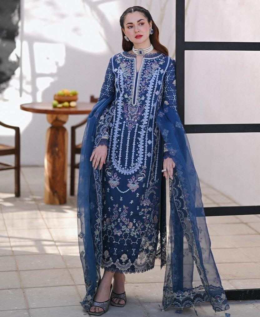3 Piece Embroidered Lawn Shirt with Embroidered Organza Dupatta V2545